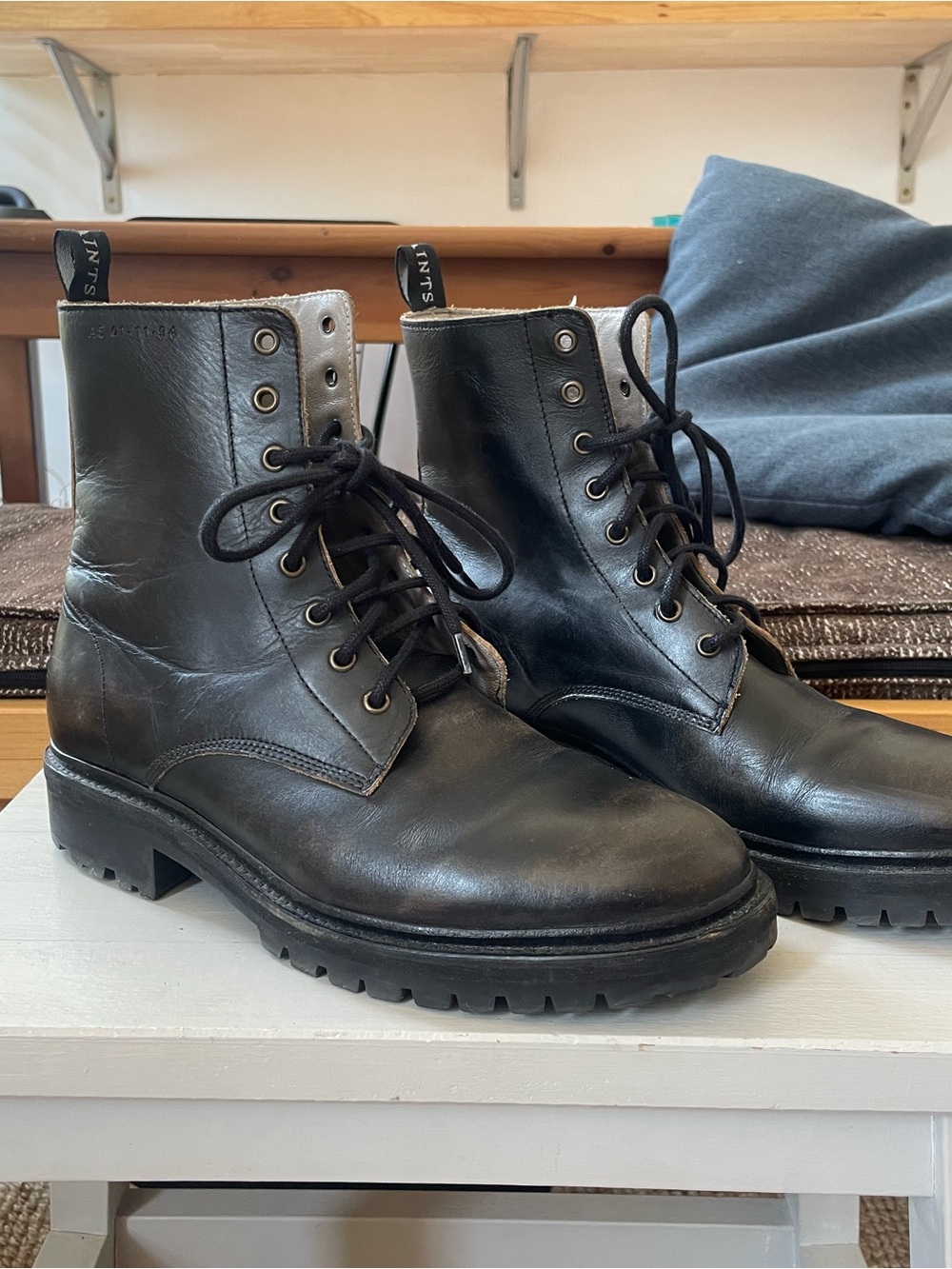 All Saints Black Leather Lace-Up Men's Boots